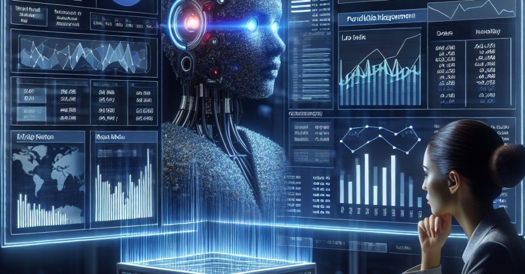 Artificial intelligence analyzing financial data for portfolio management and risk assessment.